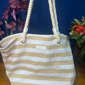 Vera Bradley Beige and White Striped Tote